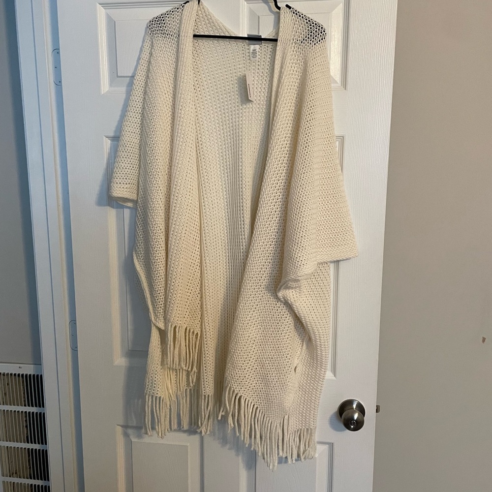 Sonoma Cream Open-Front Cardigan with Fringe